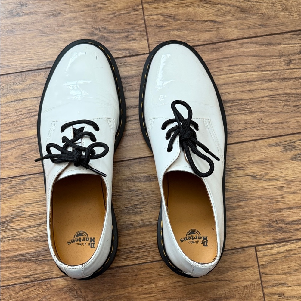 Dr. Martens Glossy White Oxfords with Black Laces